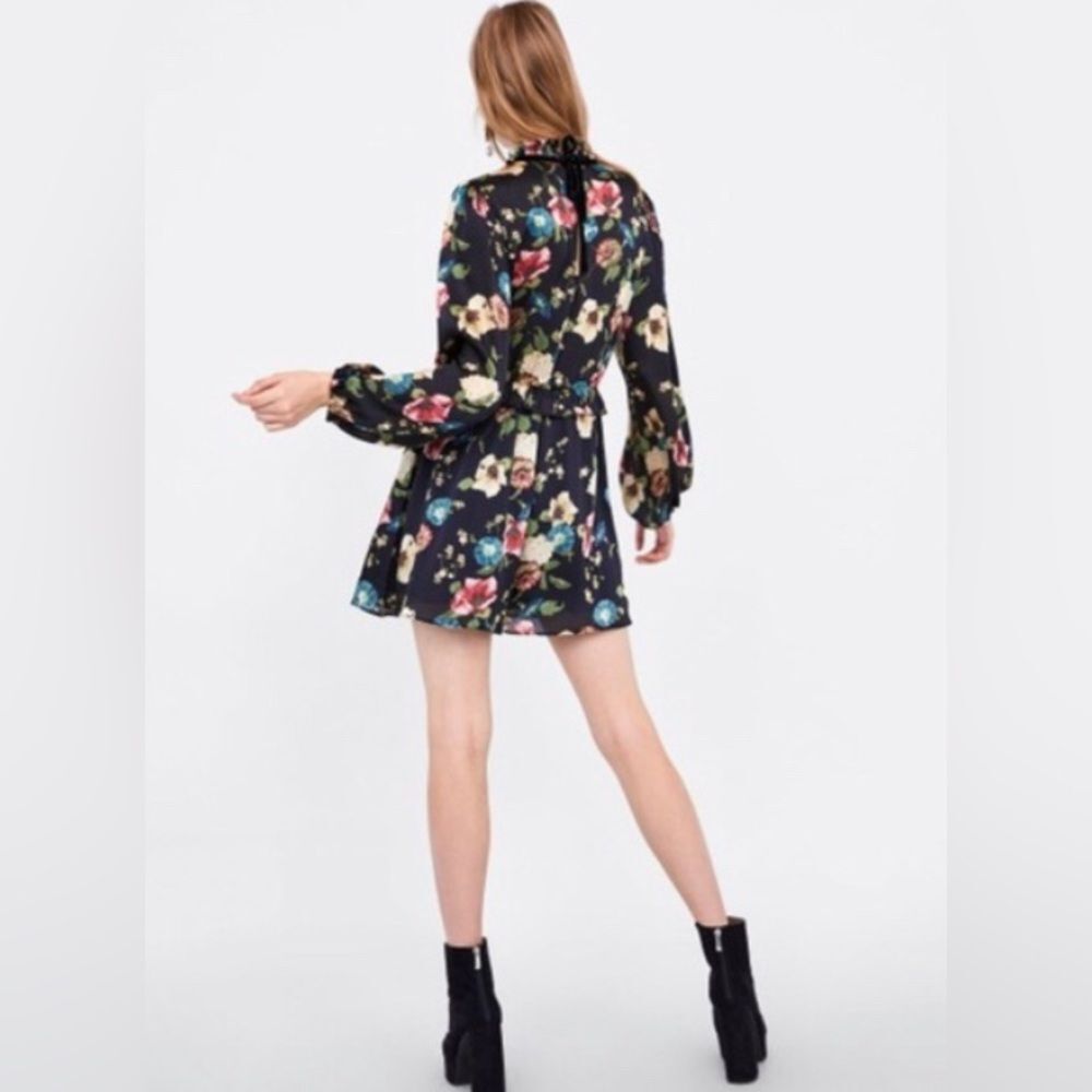 ZARA Multicolor Floral Romper Long Sleeve Chiffon Black Small - Picture 3 of 15